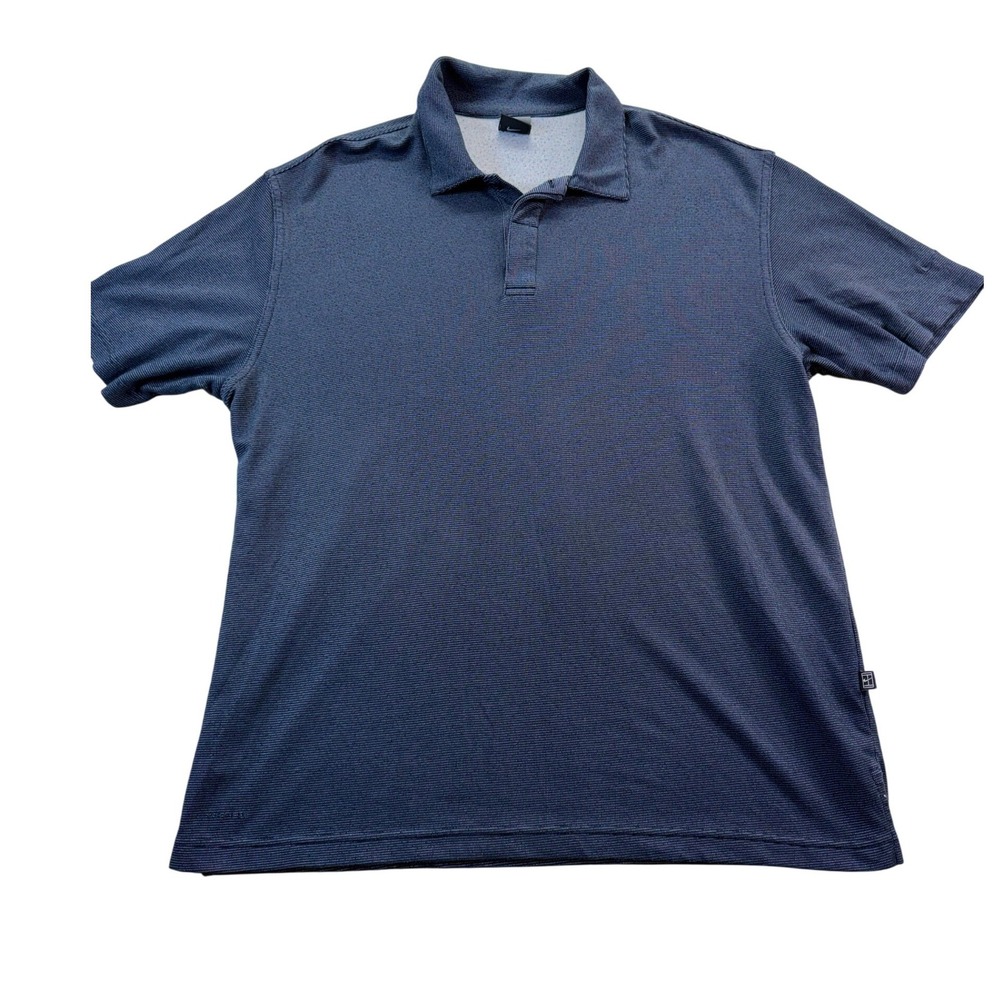 Nike Polo Shirt Men L Blue‎ Dri-FIT Tennis Court Micro Stripe Short Sleeve Top
